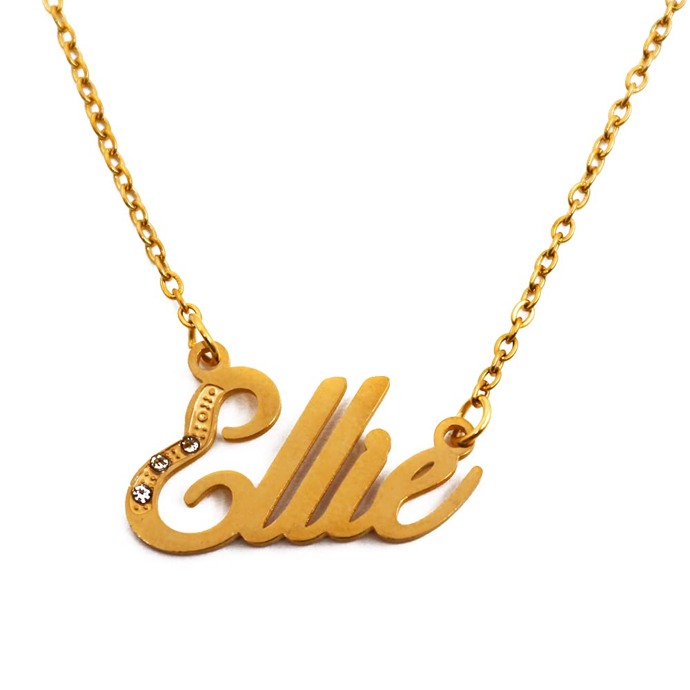 Kigu Name Necklace Ellie - Gold Tone - Custom Name Necklace - Personalised Jewellery for Ladies- Customised Jewellery for Girls- Custom Pendant Ellie