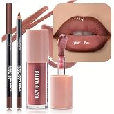 2Pcs/Set Lip Gloss &amp; Lip Liner Set Mocha Brown &ndash; Lip Plumping Effect Lip Combo Set for Volume Lips, Fuller Looking Lips, High Shine Glass Lips Look, Gradient Lips &amp; Over Lip Makeup Viral Lip Combo
