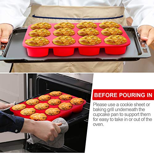 Silicone Jumbo Muffin Pan 12 Cups, European Grade Cupcake Baking Pan