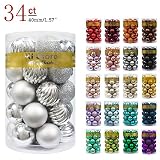 KI Store 34ct Christmas Ball Ornaments 1.57" Small Shatterproof Christmas Decorations Tree Balls for Holiday Wedding Party Decoration Tree Ornaments Hooks Included (40mm Silver)
