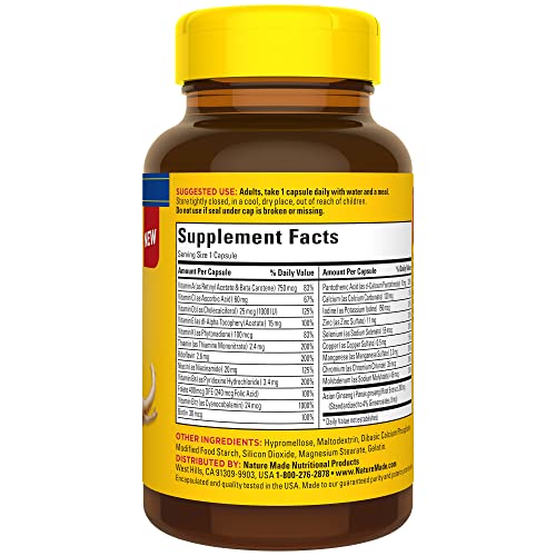 NATURE MADE MULTI + GINSENG, DAILY ENERGY MULTIVITAMIN FOR ADULTS, ONE PER DAY VITAMIN, 60 CAPSULES