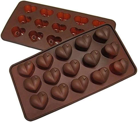 Xubox 2 Pack 15 Cavity Heart Shaped Molds - Non-Stick Silicone Candy Mold Ice Cube Trays - Food Grade & BPA Free - Create Delicious Desserts - Suitable for Baking Candy, Chocolate, Jelly and Ice Cream
