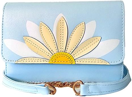 TEGAOTE Water Resistant PU Leather Multipurpose Half Lotus Pattern Envelope Crossbody Shoulder Purse Bag 6.0 Inches Cellphone Pouch Wallet with Chain Strap (Blue)