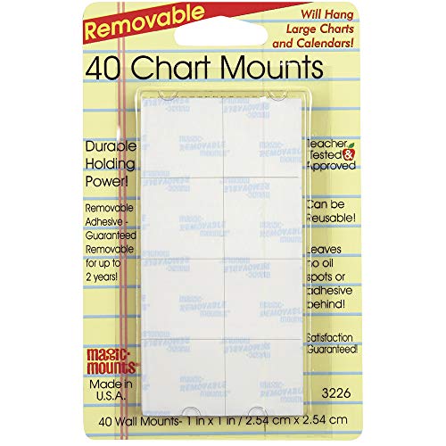 Magic Mounts MIL3226BN Removable Chart Mounts, 1" x 1", 40 Per Pack, 6 Packs