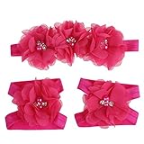 Meily(TM) Love Baby Girls Foot Flower Barefoot Sandals + Headband Set Baby Infants Girl (Hot Pink)