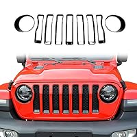 cartaoo Front Grille Inserts Compatible with 2018 Jeep Wrangler JL-(7PCS),Free Get 1 Pair Jeep Headlights Cover for Wrangler JL (Black)