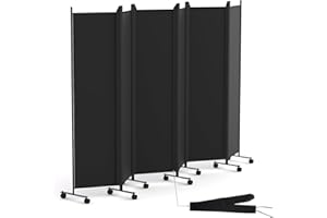 OUDUCK 6 Panel Room Divider Folding Privacy Screen, Freestanding Room Partition with Lockable Wheels, Portable Wall Divider f
