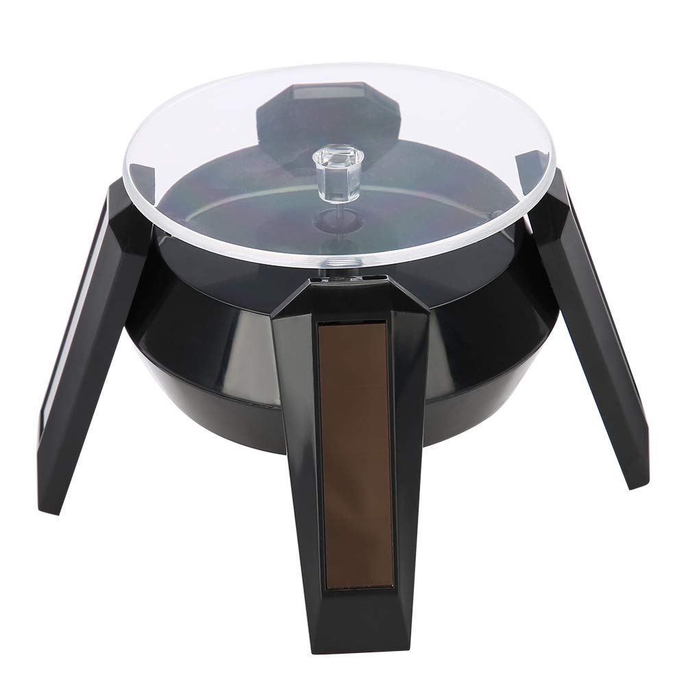 Solar Powered 360-Degree Rotating Display Stand for Watch, Phone, Jewelry with LED Light, Eco-Friendly Turntable Mount Holder, Stylish Decor for Home, Office, or Retail (Black)