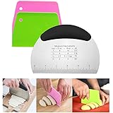 Snowyee Bench Scraper, for Dough Pastry Cake Food Mover Stainless Steel and Rubber Handle with 2 Piece Plastic Cutter (3 in 1