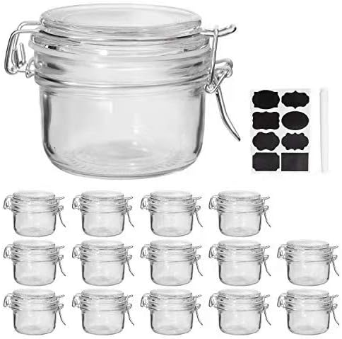 5oz Mason Jars With Rubber Gasket and Hinged Lid, Airtight Clear Glass Jars For Food Storage, Tea, Jams, Spices, Honey, Coffee Bean and Party Favors, Set of 15