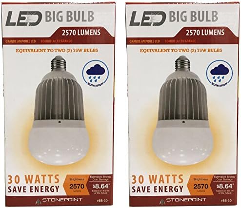 StonePoint LED Lighting Shatter Resistant Big Bulb BB-30 Bright Daylight Bulb Fits Standard Light Socket 4000K and 2570 Lumens - For Shop Light, Garage Light, Workshop (Pack of 2)