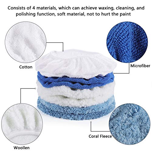 AUTDER 9 Inch & 10 Inch Car Polisher Pad Bonnet, Waxers Bonnet Set, Woollen+Cotton+Microfiber+Coral Fleece, 2 Pcs for Each, Pack of 8 Pcs - Thumbnail 4