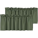H.VERSAILTEX Blackout Kitchen Curtain Valances,Short Window Valance Curtains for Living Room/Bedroom/Bathroom Privacy Decorative Rod Pocket,2 Panels,52" W x 18" L, Bronze Green