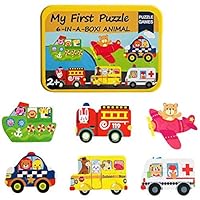 Humars Puzzle Games 6-In-A-Box!My First Travel Vehicles Puzzle Set Wooden Jigsaw Puzzles for Toddlers Gift