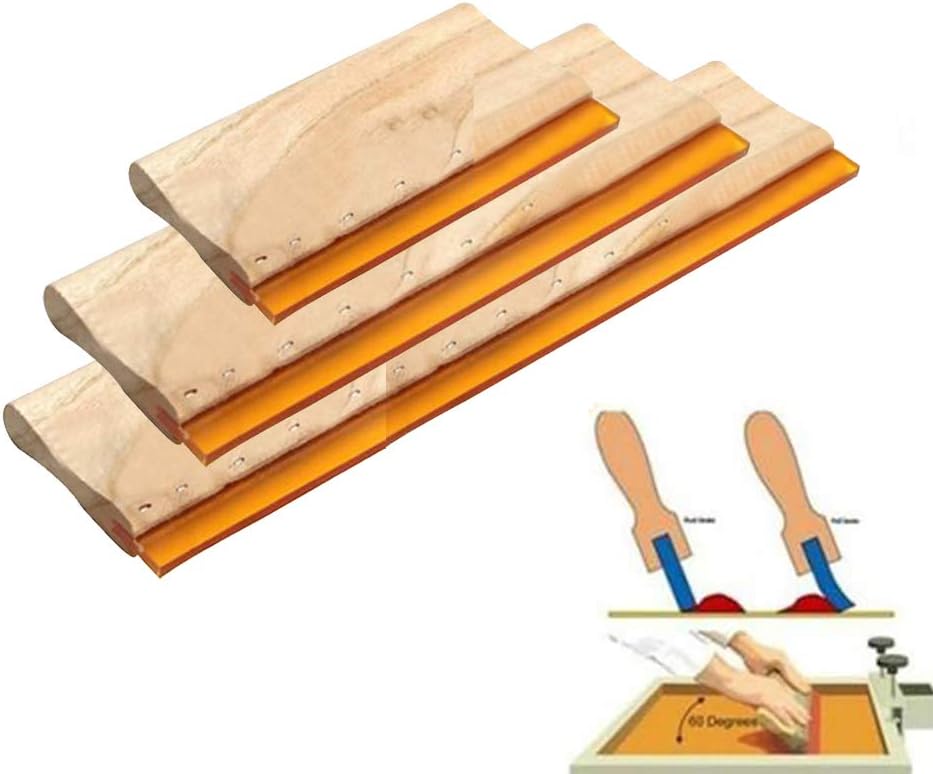 Lolylina 3 pcs Silk Stencil Screen Printing Squeegee Wood Screen Ink Scraper 16 cm 24 cm 33 cm