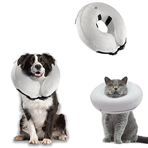 Neepanda Protective Inflatable Dog Collar, Adjustable Buckle Length Soft Pet Recovery E-Collar Cone for Small Medium Large Dogs, Prevent Pets From Touching Biting Injuries Rashes and Wounds (Grey) (M)