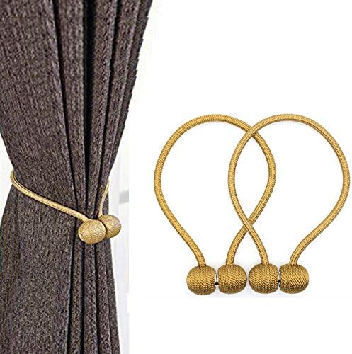 FINROS 2 Pieces Magnetic Curtain Drapes Tiebacks Rope Decorative Window Curtain Holdbacks Holders Clips (Bronze)