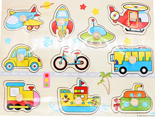 Ranvi Hand Grasp Knob Pegged Puzzle Wooden Quality Cognitive Board Children Toys - Bus - Thumbnail 5