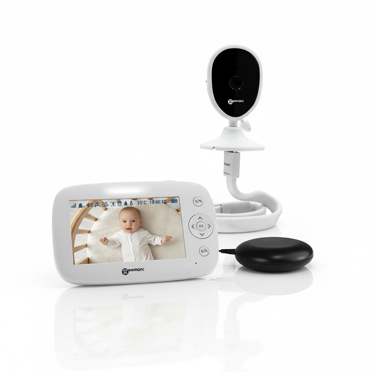 Geemarc Sentinel, Baby Monitor with Colour Display for Hard to Wake Parents and Deaf, Detects Sounds, Movements and Temperature Changes, Powerful 95dB Alarm and Vibrating Pad, UK Version