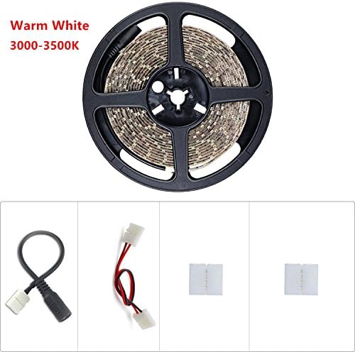 LED Strip Rope Lights 16.4ft Warm White Non-Power Adapter Non-Waterproof With 300 Units SMD2835 Vanity Light, 72lm/ft 3000-3500K 12V DC Flexible LED Ribbon For Indoor Decoration