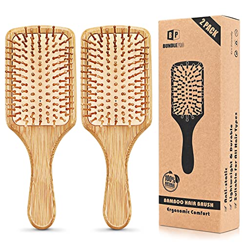 Pack of 2 Bamboo Hair Brushes, 100 Natural Ecofriendly Hair Brush