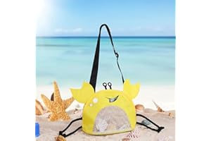 Mesh Beach Bag for Kids, Shell Collecting Bag with Shovel Adjustable Strap for Holding Shell Sea Pool Sand Toy