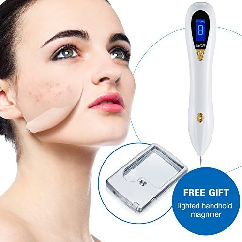 Mole Removal Pen 2018 Newest Version 8-Adjustable Power Rechargeable Kit with Light Bulb Dark Spot Nevus Tattoo Dot Mole Remover Lighted Handhold Magnifier as Gift