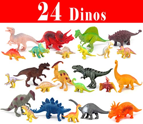 24 Most-Realistic Looking Dinosaur Toys - 12 Jumbo Plus 12 Small Toy Dinosaur Plastic Figures for Kids - Dinosaurs Gifts for Boys and Girls with Gift Box and a Large Storage Bag Bonus - Thumbnail 2