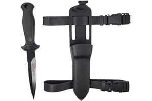 Aquatic Hunt 8.5" (216 mm) Dive & Spearfishing Knife – SS304 Serrated Stainless Steel with Black Coating for Easy Cleaning – Lightweight, Rust-Resistant Blade – Includes Adjustable Arm/Leg Holster