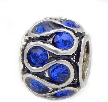 Cherityne Saphire Blue Crystal Swirl Spacer Fit Pandora Charm Silver Plated Bead