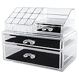 SONGMICS Makeup Organizer Large Drawer Countertop Cosmetic Jewelry Storage Display Boxes 2 Pieces Set UJMU02T