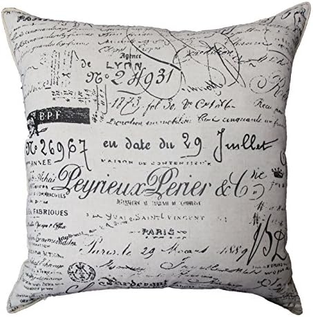 Decorative Throw Pillow Cover : 100% Linen : 23 x 23 Inch (X-Large) : Cream with Modern Design Cushion Cover