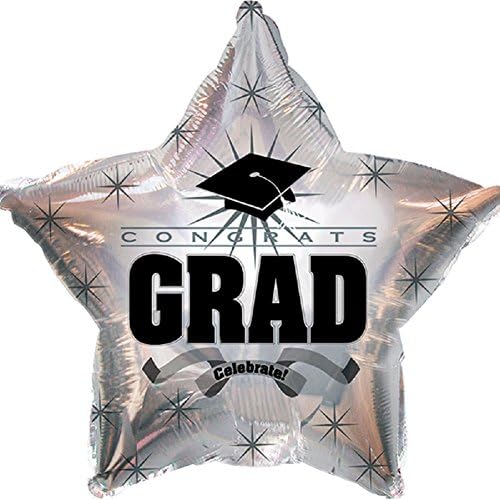 Star Shape Graduation Balloons School Colors - 5 Count (PLATINUM)