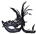 Coxeer Black Feather Masquerade Mask Party Mask with Flower Lace Decor