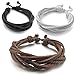 INBLUE 3 PCS Genuine-Leather Bangle Bracelet Cord Rope Brown White Black Surfer Wrap Tribal Adjustable