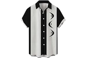 Mens Bowling Shirts Short Sleeve Button Down 1950s Retro Rockabilly Style Hawaiian Shirts 2024 Summer Beach Tops Trendy
