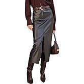 THLAI Womens Faux Leather Pencil Long Skirt High Waist Split Retro Maxi Without Belt Skirt