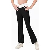 Haloumoning Girls Flare Leggings Cross High Waisted Bootcut Pants Kids Color Block Full Length Bell Bottoms 5-14Y