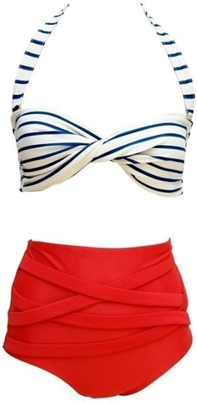 red bikini top with black bottoms