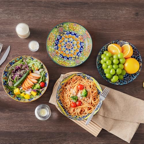 vancasso SIMI Pasta Bowls Set of 4, Porcelain Salad Bowls, 42 oz/1260 ml Large Corlorful Serving Bowls for Kitchen, Dishwasher & Microwave Safe Soup Bowls, Pasta Plates