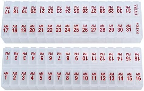 Twice-a-Day Monthly Large Pill Organizer Set - AM/PM Medication Organizer for the Entire Month Pill Box Set Contains 2 Organizers for 1 Month.NEW STAY-TIGHT LIDS. BPA Free Unconditional Guarantee