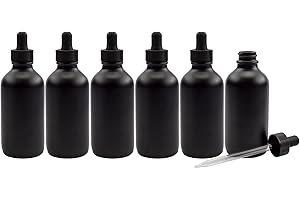 CORNUCOPIA BRANDS Cornucopia 4oz Black Glass Dropper Bottles (6-Pack), Refillable Glass Eye Dropper Containers for Essential Oils, Cosmetics, and Cooking