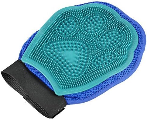 Petroad Pets Grooming Deluxe Glove - for Anxious Pets - Right & Left Handed Fit - Soft & Gentle Shedding Rubber Tips,（Blue）