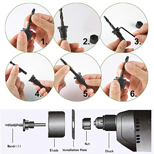 21pcs carbon Steel Hole Saw Sets kit,Normal Wood, Plywood, Drywall, PVC Board and Plastic Plate, Hole Saws with Mandrels, Hex Key and Install Plate, Cut Diameter 3/4"-5" Full Set in Storage Box
