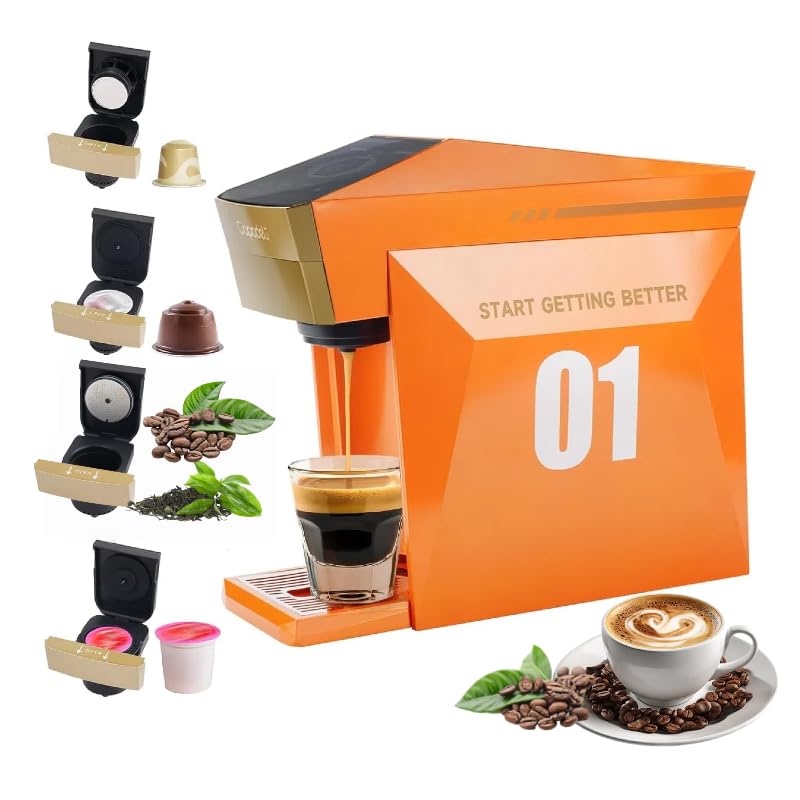 Photo 1 of 4 In 1 Single Server Coffee Maker, Mini Coffee Machine for Nespresso Original/K cups/Dolce Gusto Original/Ground Coffee, 19 Bar Espresso Machine Fit for Home Office, Orange