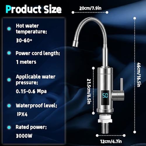 Jellybibo Electric Faucet with Water Heater, 220V 3000W Hot Water Tap Kitchen Faucet Smart Heater Water Heater for Kitchen Garden Bathroom RV Camping
