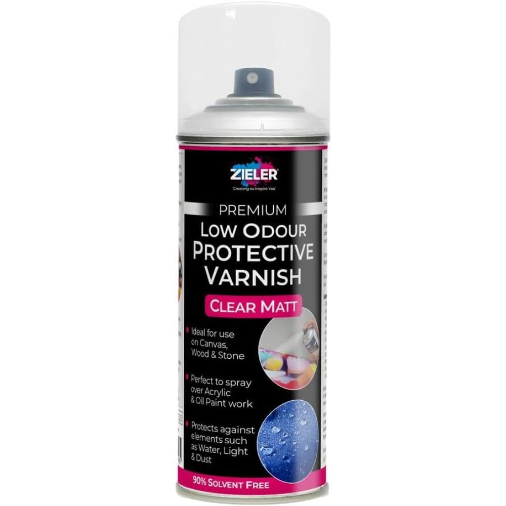 ZIELER® Premium Low Odour Protective Varnish Spray - Clear Matt (400ml Large can) – Ideal for Indoor & Outdoor Use – Perfect for Acrylic & Oil Paintings on Canvas, Wood & Stone – 90% Solvent-Free