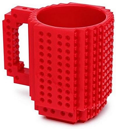 SKYZONAL DIY Build-On Brick Coffee Mug Bricks Suitable Surface Plastic Tea Cup Geek Drinkware (Red)