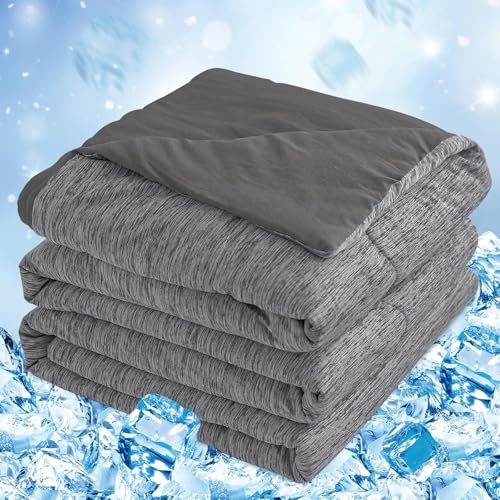 RUMBALUXY Cooling Blanket, Summer Cooling Quilt Q-MAX >0.45 for Night Sweats | Lightweight, Soft and Ultra Breathable Blanket for a Cool Rest, Black, 243 x 259 CM