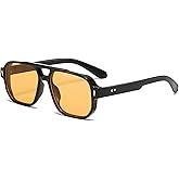 YAMEIZE Pilot Double Bridge Rectangle Sunglasses - 70s Retro Classic Square Eyewear UV400 Protection Driving for Women Men